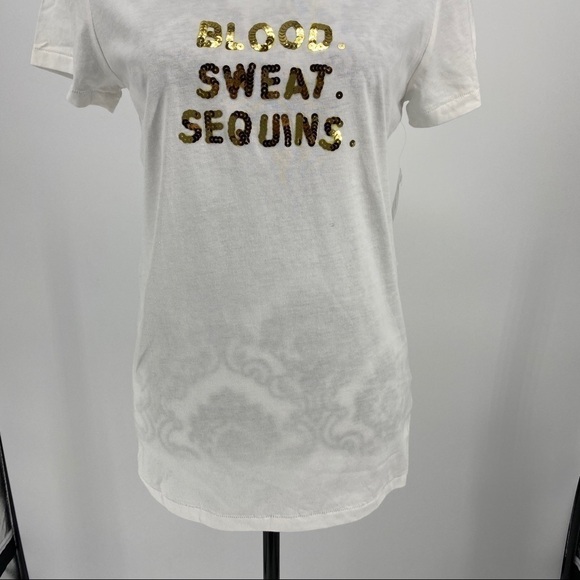 Bow & Drape Womens Blood Sweat Sequins Slogan Tee - Picture 9 of 15